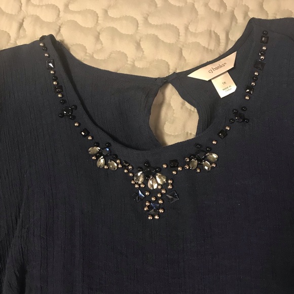 CJ Banks Flowy Navy Blouse - Picture 2 of 5